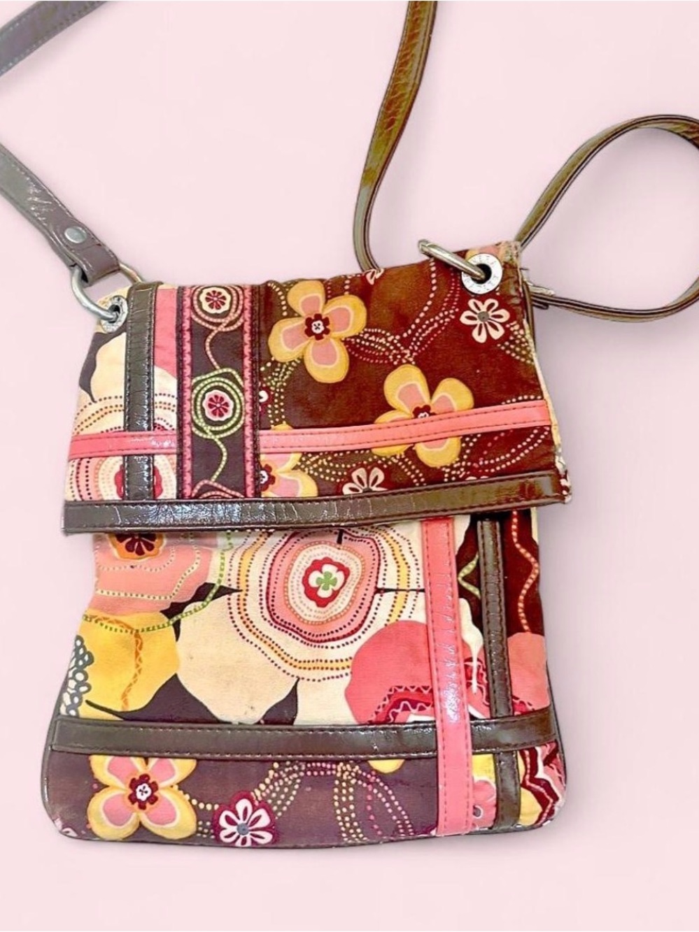 Vera Bradley Floral Patchwork Crossbody - Pink, Brown & Yellow